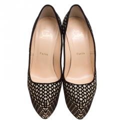 Pre Owned حذاء كعب عالي كريستيان لوبوتان نعل سميك دفوديل سويدي وفلوك غليتر مقاس 39