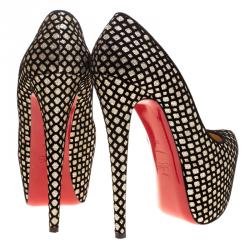 Pre Owned حذاء كعب عالي كريستيان لوبوتان نعل سميك دفوديل سويدي وفلوك غليتر مقاس 39