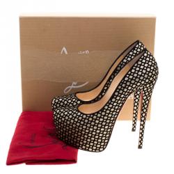 Pre Owned حذاء كعب عالي كريستيان لوبوتان نعل سميك دفوديل سويدي وفلوك غليتر مقاس 39