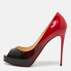 مملوكة مسبقًا Christian Louboutin Lady Peep Size 38.5 Black/Red Patent Leather Peep Toe Pumps