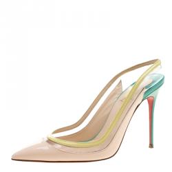 Pre Owned صندل كريستيان لوبوتان فتحة كعب بولينا PVC وجلد لامع ثلاثي اللون مقاس 40