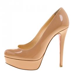 Pre Owned Christian Louboutin Beige Patent Leather Bianca Platform Pumps Size 35.5