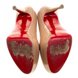Pre Owned Christian Louboutin Beige Patent Leather Bianca Platform Pumps Size 35.5