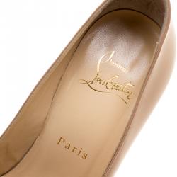 Pre Owned Christian Louboutin Beige Patent Leather Bianca Platform Pumps Size 35.5