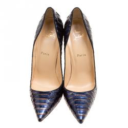 مملوكة مسبقًا حذاء كعب عالي كريستيان لوبوتان سو كيت جلد ثعبان أزرق ميتالك مقاس 41