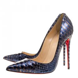 مملوكة مسبقًا حذاء كعب عالي كريستيان لوبوتان سو كيت جلد ثعبان أزرق ميتالك مقاس 41