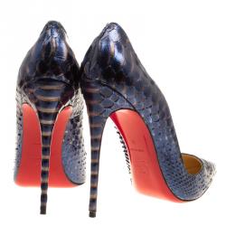 مملوكة مسبقًا حذاء كعب عالي كريستيان لوبوتان سو كيت جلد ثعبان أزرق ميتالك مقاس 41