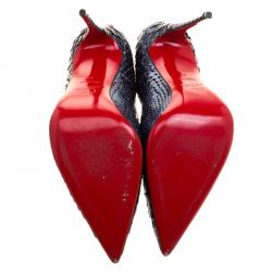 مملوكة مسبقًا حذاء كعب عالي كريستيان لوبوتان سو كيت جلد ثعبان أزرق ميتالك مقاس 41