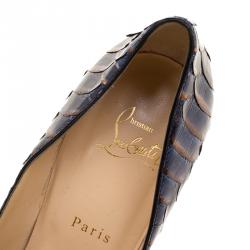 مملوكة مسبقًا حذاء كعب عالي كريستيان لوبوتان سو كيت جلد ثعبان أزرق ميتالك مقاس 41