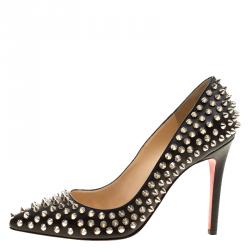 Pre Owned حذاء كعب عالي كريستيان لوبوتان بيغجال جلد أسود مرصع مقاس 37