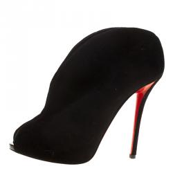 Pre Owned Christian Louboutin Black Suede Chester Fille Peep Toe Ankle Boots Size 39.5