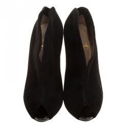 Pre Owned Christian Louboutin Black Suede Chester Fille Peep Toe Ankle Boots Size 39.5