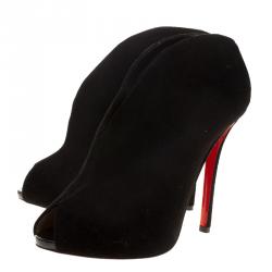 Pre Owned Christian Louboutin Black Suede Chester Fille Peep Toe Ankle Boots Size 39.5