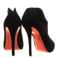 Pre Owned Christian Louboutin Black Suede Chester Fille Peep Toe Ankle Boots Size 39.5