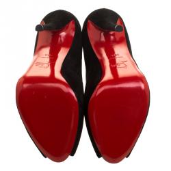 Pre Owned Christian Louboutin Black Suede Chester Fille Peep Toe Ankle Boots Size 39.5