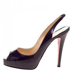 Pre Owned Christian Louboutin Purple Patent Leather Private Number Slingback Platform Sandals Size 36