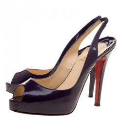 Pre Owned Christian Louboutin Purple Patent Leather Private Number Slingback Platform Sandals Size 36