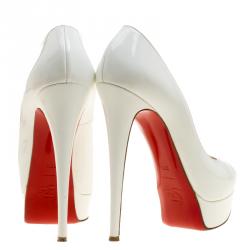 Pre Owned Christian Louboutin White Patent Leather New Very Prive Peep Toe Platform Pumps Size 38.5