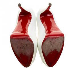 Pre Owned Christian Louboutin White Patent Leather New Very Prive Peep Toe Platform Pumps Size 38.5