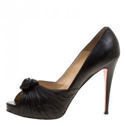 Pre Owned Christian Louboutin Black Leather Lady Gres Peep Toe Platform Pumps Size 42