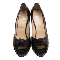 Pre Owned Christian Louboutin Black Leather Lady Gres Peep Toe Platform Pumps Size 42