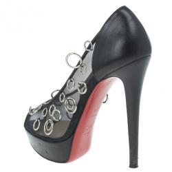 مملوكة مسبقًا Christian Louboutin Black Mesh Pierce Peep Toe Platform Pumps Size 37.5