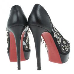 مملوكة مسبقًا Christian Louboutin Black Mesh Pierce Peep Toe Platform Pumps Size 37.5