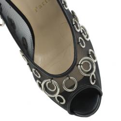 مملوكة مسبقًا Christian Louboutin Black Mesh Pierce Peep Toe Platform Pumps Size 37.5