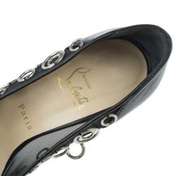 مملوكة مسبقًا Christian Louboutin Black Mesh Pierce Peep Toe Platform Pumps Size 37.5