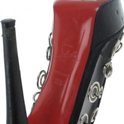 مملوكة مسبقًا Christian Louboutin Black Mesh Pierce Peep Toe Platform Pumps Size 37.5