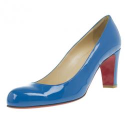 مملوكة مسبقًا Christian Louboutin Blue Patent Mistica Block Heel Pumps Size 40.5