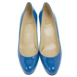 مملوكة مسبقًا Christian Louboutin Blue Patent Mistica Block Heel Pumps Size 40.5