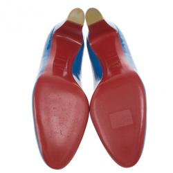 مملوكة مسبقًا Christian Louboutin Blue Patent Mistica Block Heel Pumps Size 40.5