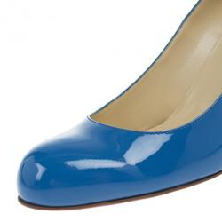 مملوكة مسبقًا Christian Louboutin Blue Patent Mistica Block Heel Pumps Size 40.5