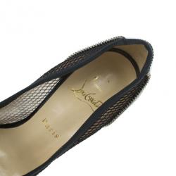Pre Owned Christian Louboutin Black Mesh Spiked Shawnita Peep Toe Pumps Size 37