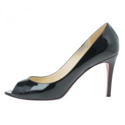 Pre Owned Christian Louboutin Black Patent You You Peep Toe Pumps Size 39.5
