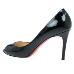 Pre Owned Christian Louboutin Black Patent You You Peep Toe Pumps Size 39.5