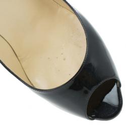 Pre Owned Christian Louboutin Black Patent You You Peep Toe Pumps Size 39.5