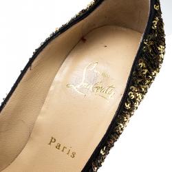 Pre Owned حذاء كعب عالي كريستيان لوبوتان بيانكا ترتر ذهبي نعل سميك مقاس 36.5