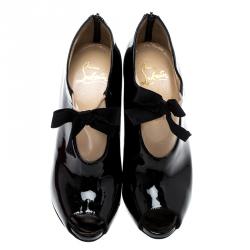 مملوكة مسبقًا Christian Louboutin Black Patent Leather and Mesh Ankle Booties Size 36.5