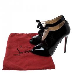 مملوكة مسبقًا Christian Louboutin Black Patent Leather and Mesh Ankle Booties Size 36.5