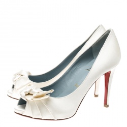 Pre Owned Christian Louboutin Cream Satin Madame Butterfly Peep Toe Pumps Size 36.5