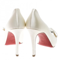 Pre Owned Christian Louboutin Cream Satin Madame Butterfly Peep Toe Pumps Size 36.5