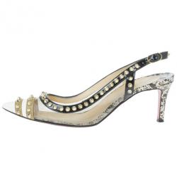 Pre Owned Christian Louboutin Manovra Studded Leather and PVC Slingback Sandals Size 39