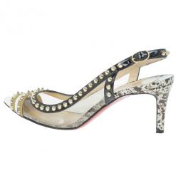 Pre Owned Christian Louboutin Manovra Studded Leather and PVC Slingback Sandals Size 39