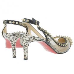 Pre Owned Christian Louboutin Manovra Studded Leather and PVC Slingback Sandals Size 39