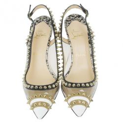 Pre Owned Christian Louboutin Manovra Studded Leather and PVC Slingback Sandals Size 39