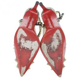 Pre Owned Christian Louboutin Manovra Studded Leather and PVC Slingback Sandals Size 39