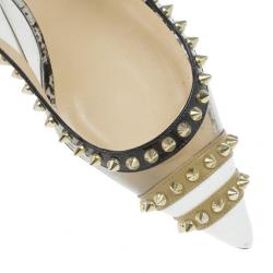 Pre Owned Christian Louboutin Manovra Studded Leather and PVC Slingback Sandals Size 39
