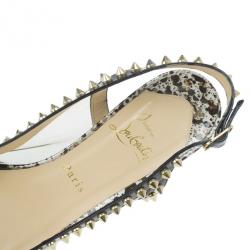 Pre Owned Christian Louboutin Manovra Studded Leather and PVC Slingback Sandals Size 39